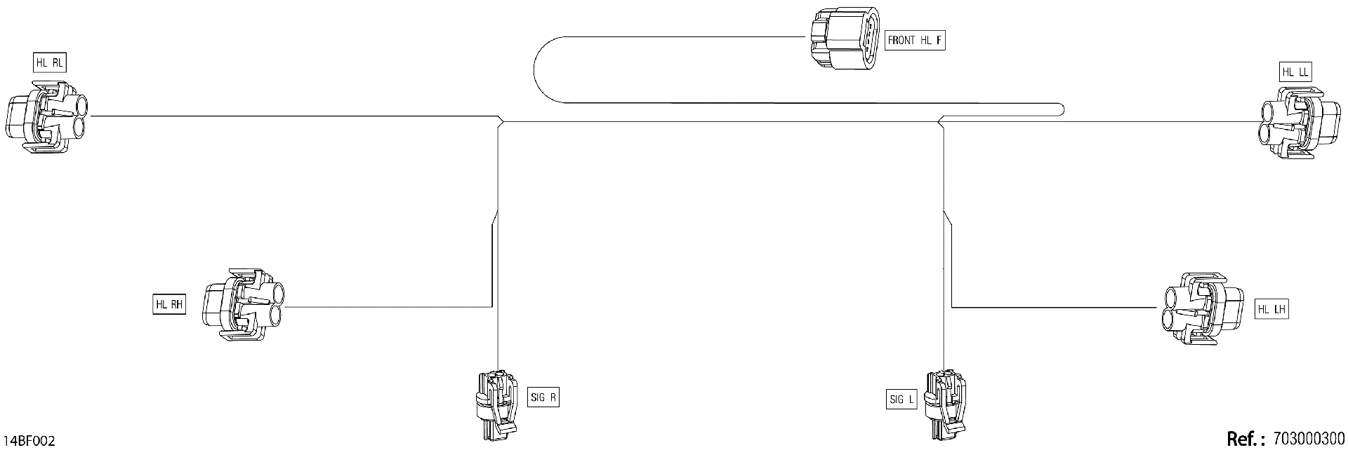 An Image of a Genuine Can-Am Parts Schematic Diagram showing the schematic - ELECTRIC - FRONT WIRING HARNESS - 710007441
