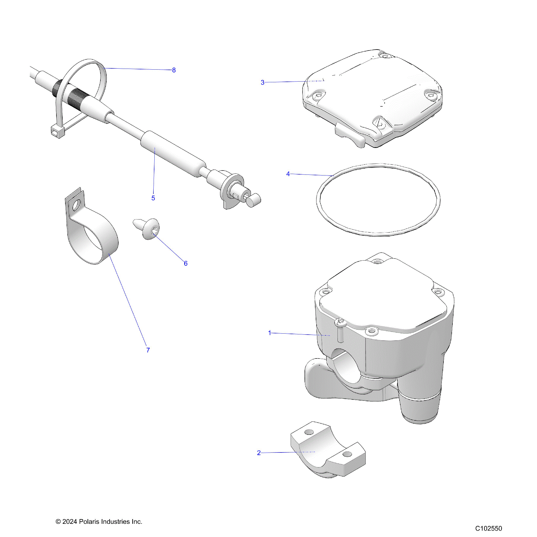 An Image of a Genuine Polaris Parts Schematic Diagram showing the schematic - STEERING: CONTROLS THROTTLE ASM. and CABLE - 2025 POLARIS SPORTSMAN 570 EPS PREMIUM
