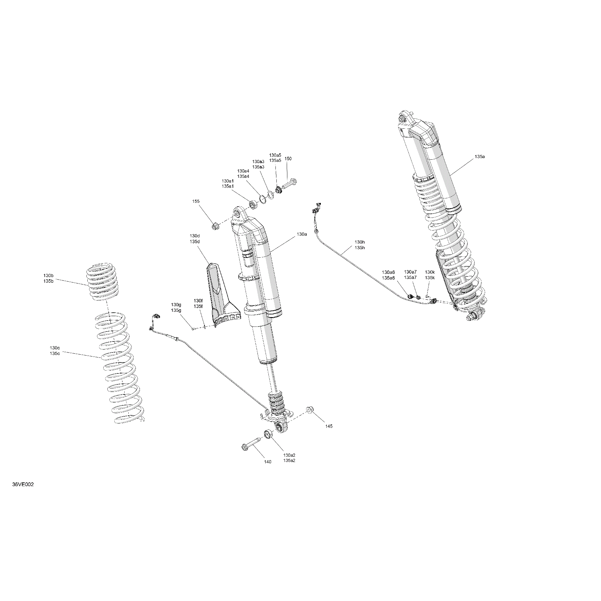 An Image of a Genuine Can-Am Parts Schematic Diagram showing the schematic - SUSPENSION - REAR SHOCKS