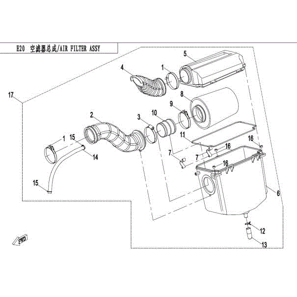 An Image of a genuine CFMOTO Parts Schematic Diagram showing the group - AIR FILTER ASSY. - 2016 CFMOTO CFORCE 500 HO