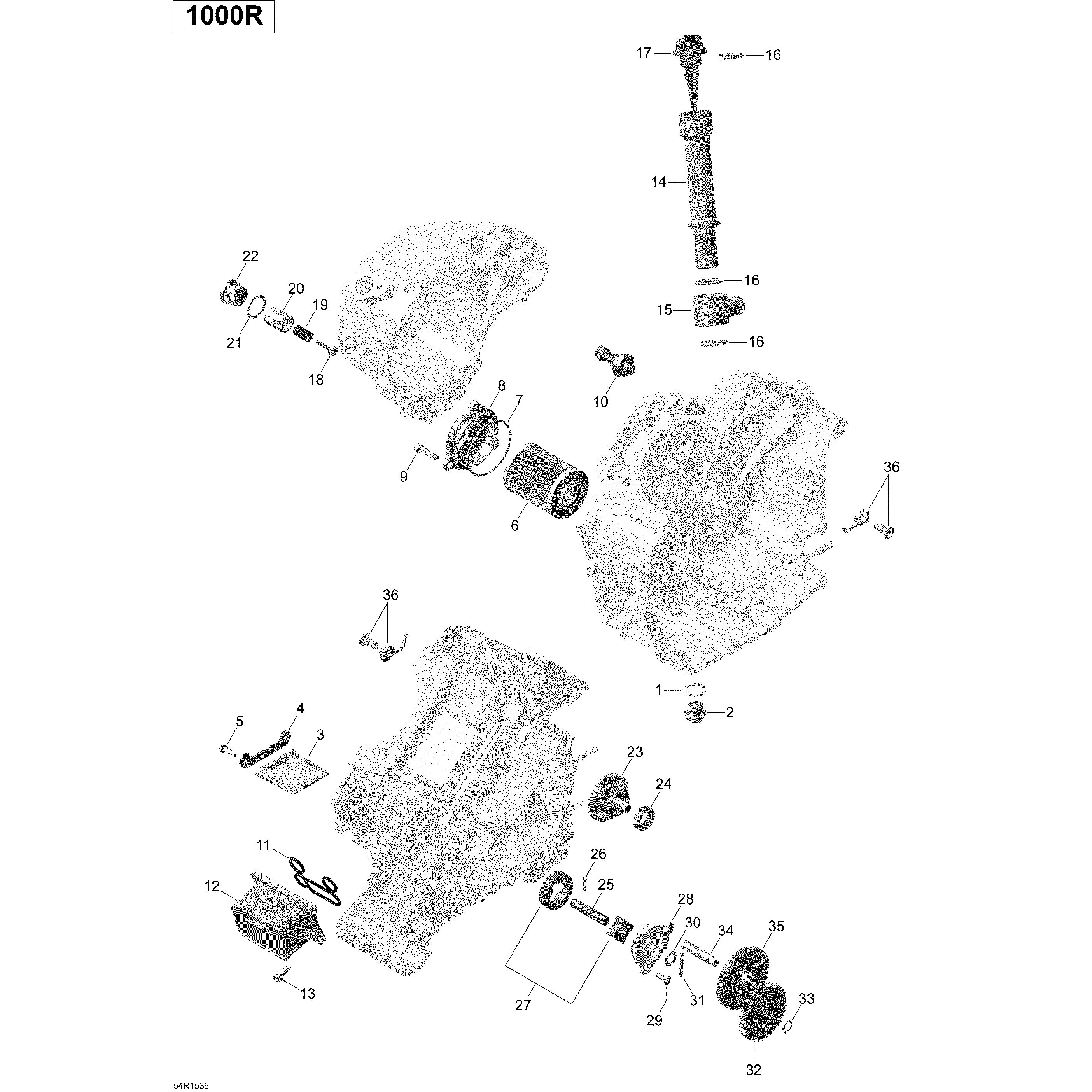 An Image of a Genuine Can-Am Parts Schematic Diagram showing the schematic - ENGINE LUBRICATION TURBO _54R1536