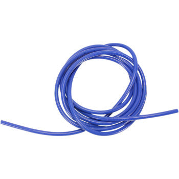 The Vent Tubing Blue 3 mm by Cv4 is a coiled blue silicone hose with visible ends, designed for vent line use in high temperature applications, shown on a white background.