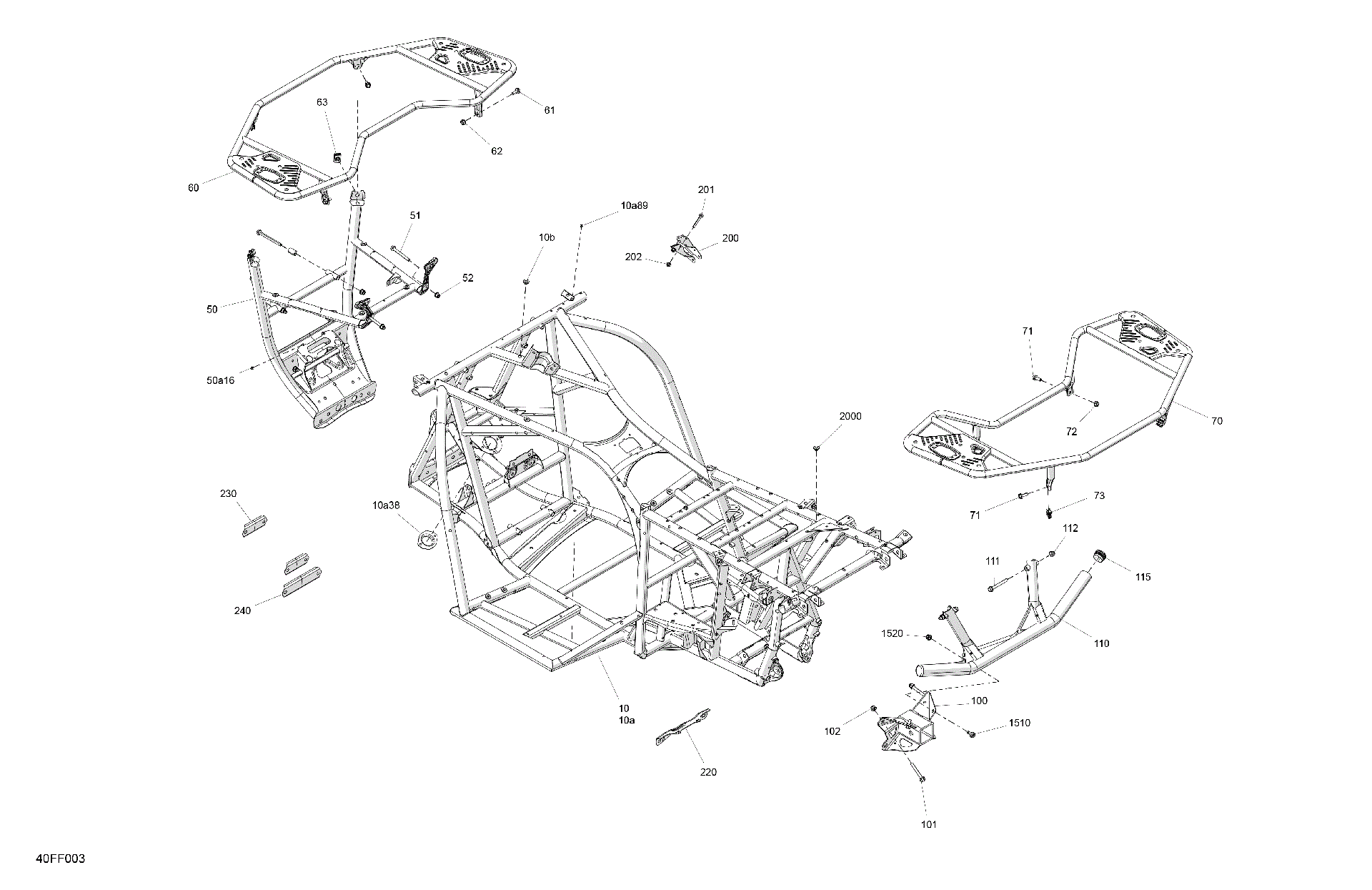 An Image of a Genuine Can-Am Parts Schematic Diagram showing the schematic - FRAME - SYSTEM