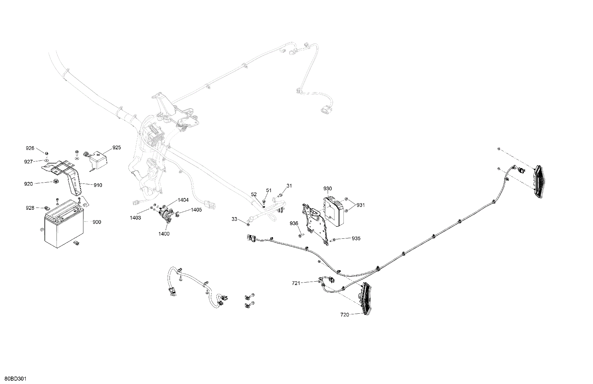 An Image of a Genuine Can-Am Parts Schematic Diagram showing the schematic - ELECTRIC - REAR SECTION