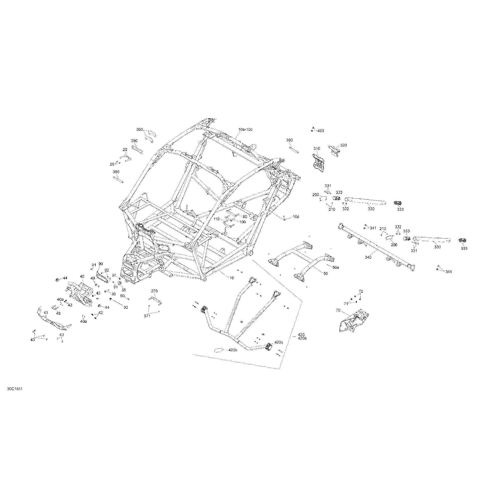 An Image of a Genuine Can-Am Parts Schematic Diagram showing the schematic - FRAME - TURBO R
