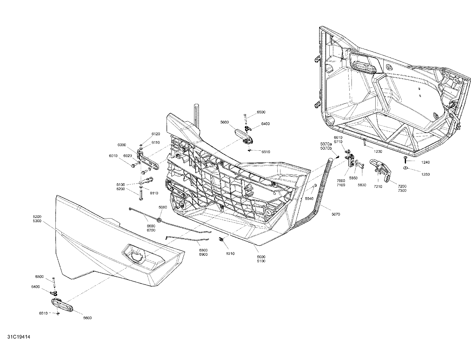 An Image of a Genuine Can-Am Parts Schematic Diagram showing the schematic - BODY MAVERICK SPORT - 1000R - RED - YELLOW - DOOR PARTS