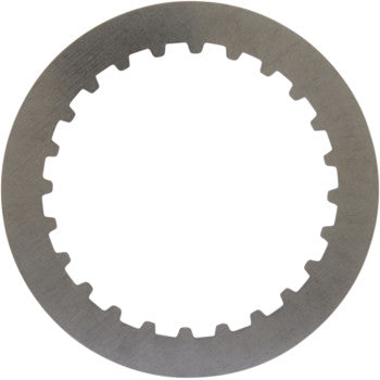 The Clutch Drive Plate by Barnett is a round metal disc with a smooth outer edge and evenly spaced rectangular notches along the inner edge, made in the USA.