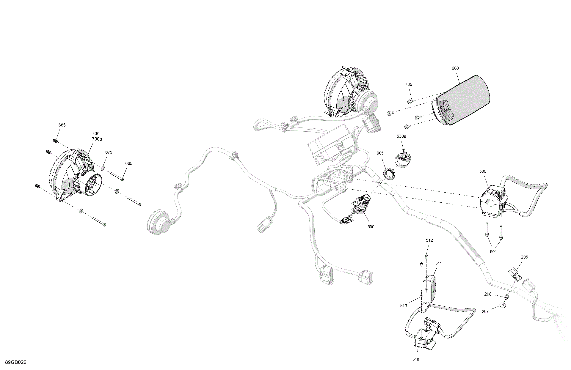 An Image of a Genuine Can-Am Parts Schematic Diagram showing the schematic - ELECTRIC - FRONT SECTION