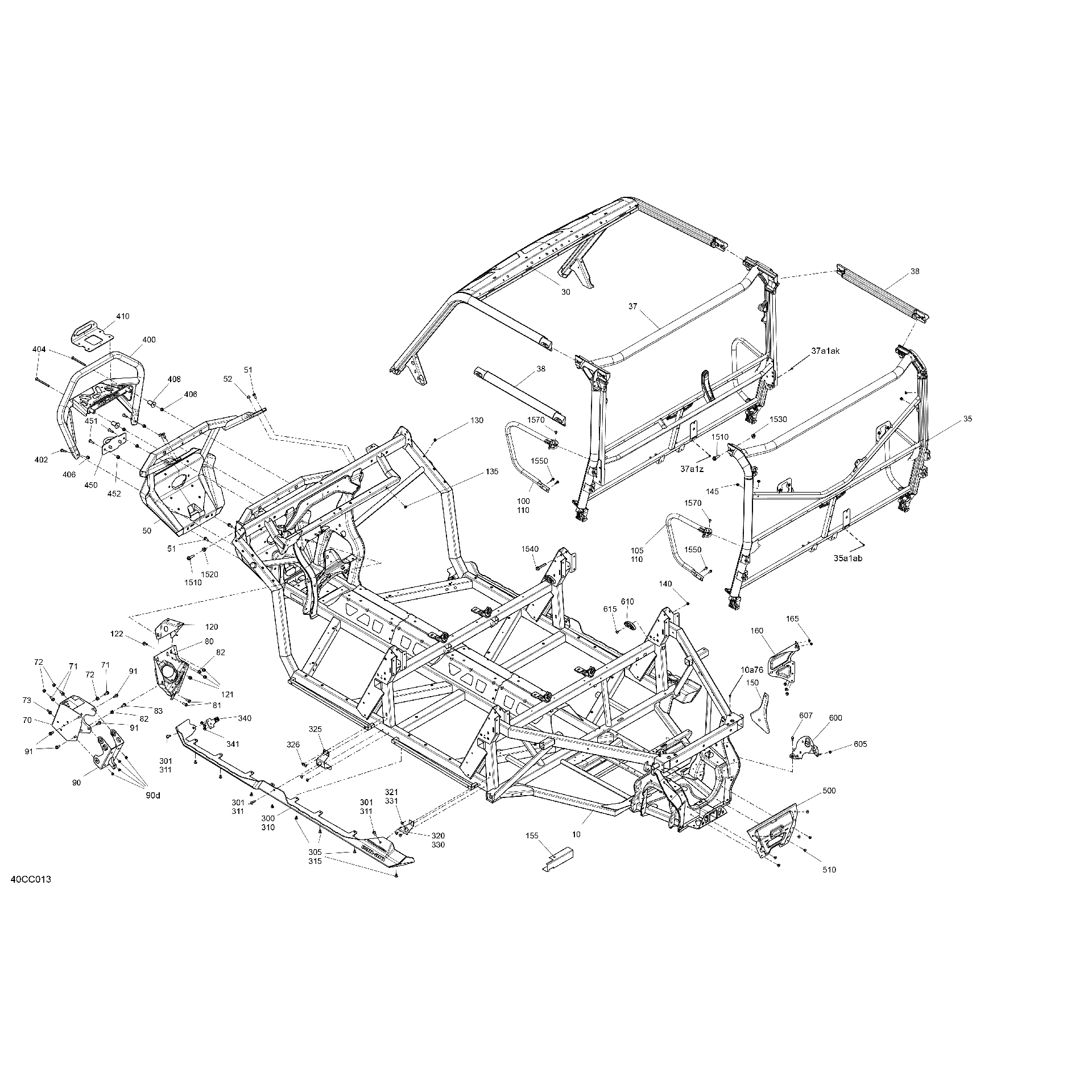 An Image of a Genuine Can-Am Parts Schematic Diagram showing the schematic - FRAME - SYSTEM