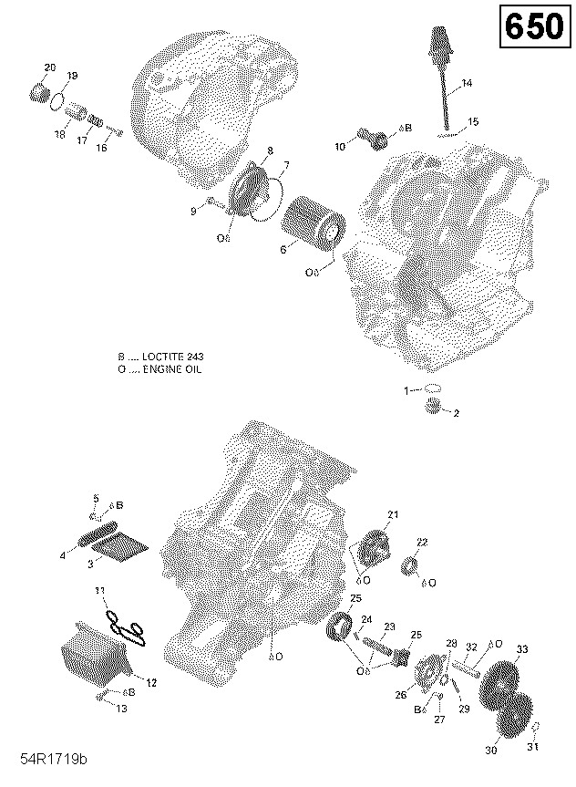 An Image of a Genuine Can-Am Parts Schematic Diagram showing the schematic - ENGINE LUBRICATION - 650 EFI (PACKAGE PRO)