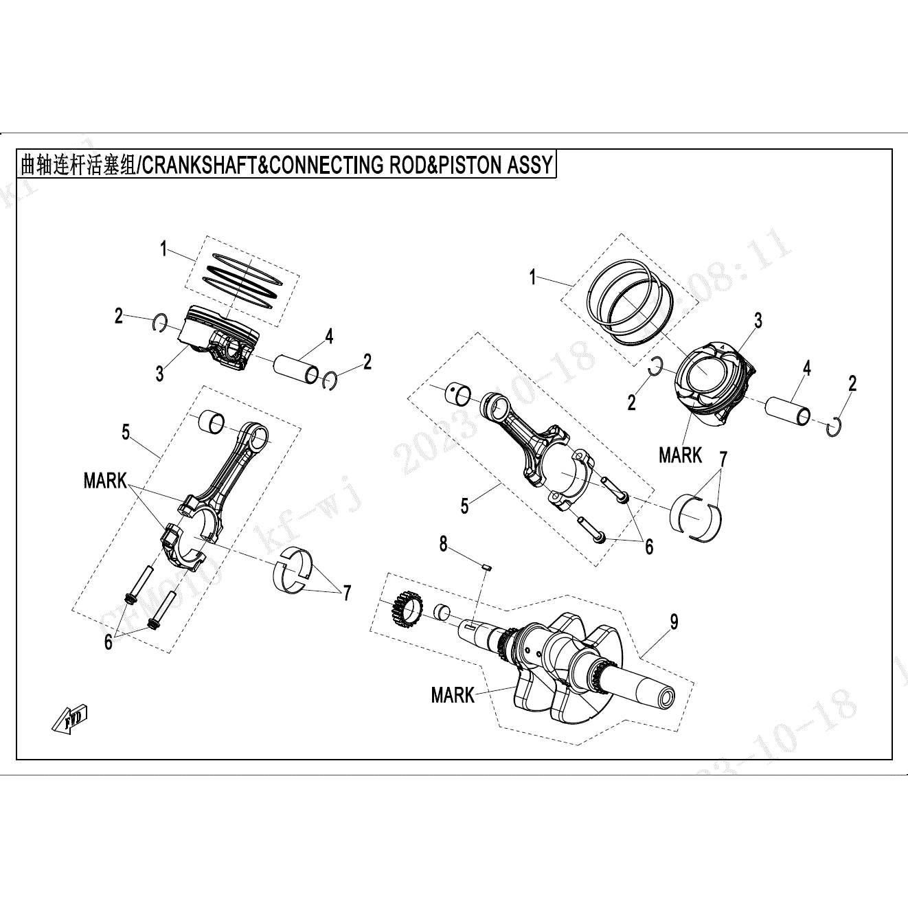 An Image of a genuine CFMOTO Parts Schematic Diagram showing the group - CRANKSHAFT & CONNECTING ROD - 2025 CFMOTO CFORCE 1000 OVERLAND