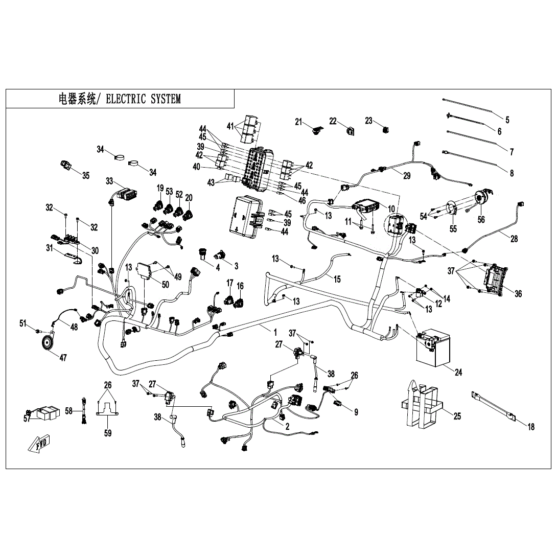 An Image of a Genuine CFMOTO Parts Schematic Diagram showing the schematic - ELECTRIC SYSTEM - 2025 CFMOTO ZFORCE 950 Sport
