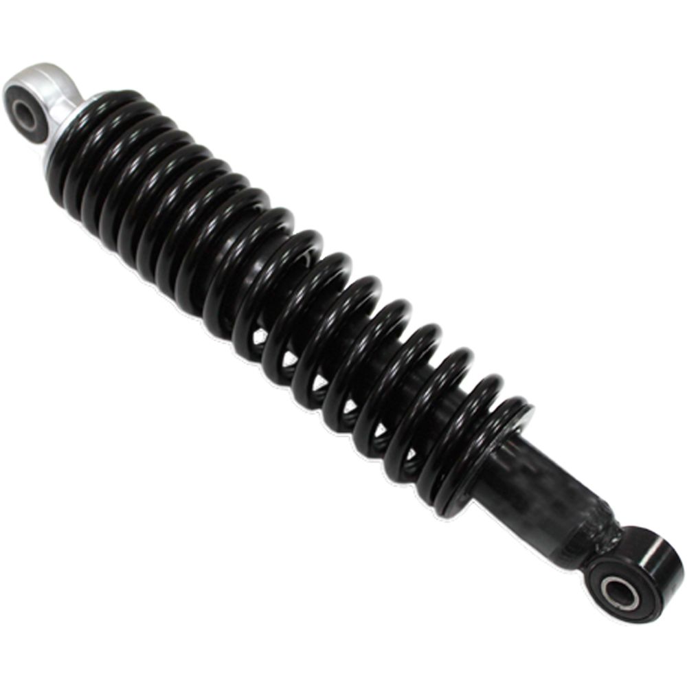 The Kawasaki Bayou UTV/ATV Front Gas Shock by Bronco features a black coil spring with metal mounting points at both ends, perfect for UTV/ATV use. Displayed on a white background. Available at Witchdoctors.com.