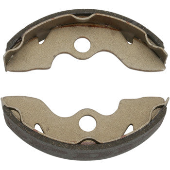Brake Shoes by DP Brakes feature two semi-circular sintered-metal pads with wavy inner edges and a central hole, shown facing each other on a white background. They offer fade-free performance and serve as a durable replacement option.
