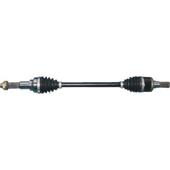 Heavy-duty black steel CV axle kit with rubber boots on both ends and metal joints for Yamaha Viking/Wolverine rear axle.