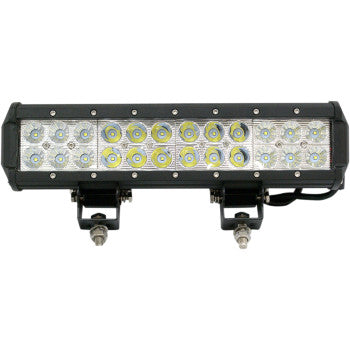 The LED Light Bar 12" by Rivco Products features two rows of circular bulbs, 6000 K color temperature, black housing, and mounts on two metal brackets with bolts underneath.
