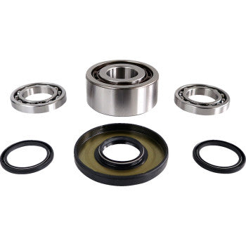The Differential Bearing Seal Kit Front by Epi includes five silver metal ball bearings of varying sizes and three durable black NBR oil-resistant seals—perfect for differential rebuilds.