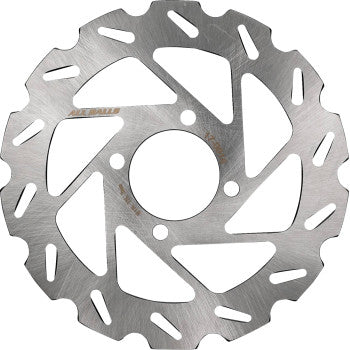 The Yamaha Brake Rotor by All Balls is a stainless steel disc with multiple cutouts and a wavy edge, engineered for superior braking and cooling performance.