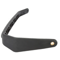 Black plastic left lever hand guard with a reinforced ribbed inner structure and a brass mounting rivet.