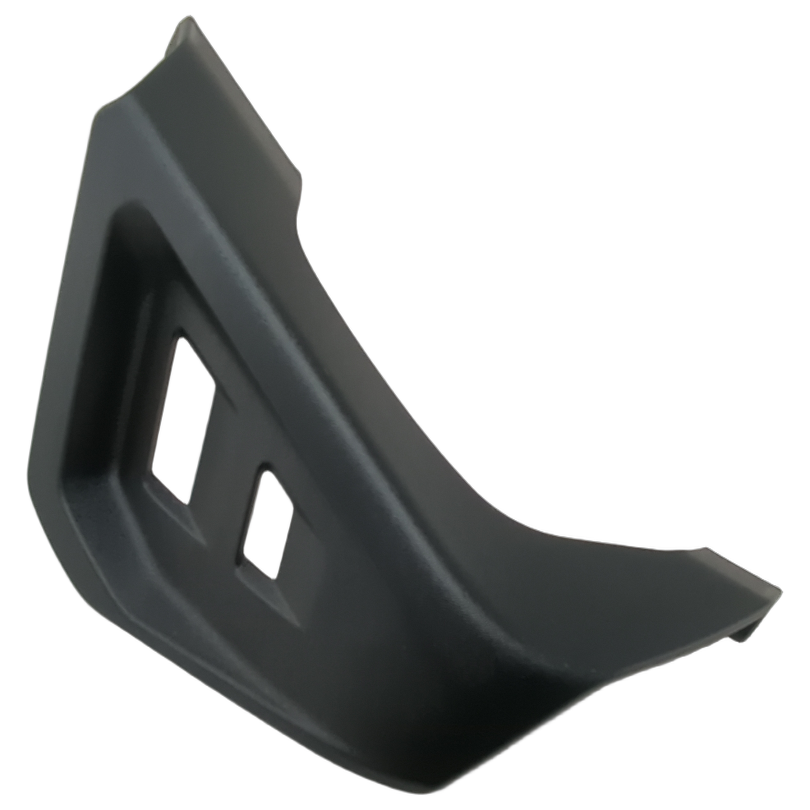 Matte black plastic front left A-arm guard with angular design and two ventilation slots.