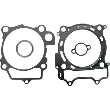 Two Yamaha Standard Bore Cylinder Gasket Kits by Vertex, black with circular and irregular shapes plus multiple holes and cutouts, are shown side by side on a white background.