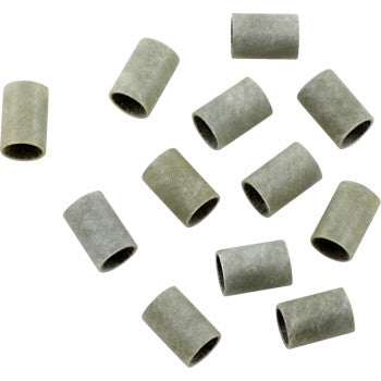 Twelve gray, textured Clutch Weight Bushing sleeves by Epi are shown on a white background. Designed for rotary tools, these abrasive sleeves are ideal for sanding or grinding during bushing replacement or repair.