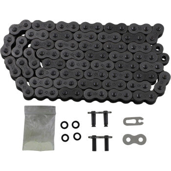 The 520 X1R3 Chain 100 Link by JT Chains includes two master links, connectors, pins, four O-rings, a clip, and white lubricant—premium parts for dependable performance and power transfer.