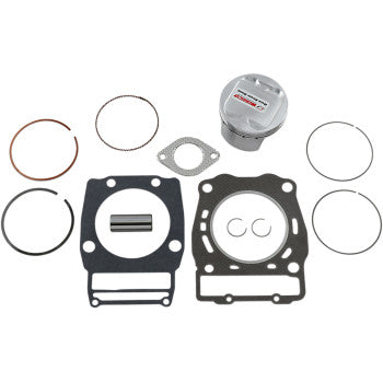 The Polaris Piston Kit with Gaskets 93.00 mm by Wiseco includes a piston, top-end gasket kit, piston rings, circlips, and wrist pin, all neatly arranged on a white background.