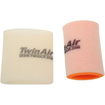 The Yamaha Standard Air Filter by Twin Air includes two cylindrical dual-stage filters with white and pink dual-bonded foam; the pink one is slightly taller, showing a bright orange inner layer. Each features gray TwinAir branding.