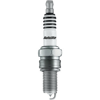 The Spark Plug XS4163 by Autolite features a finewire design with a metal threaded base and white ceramic insulator, engineered for enhanced ignitability, displayed on a plain white background.