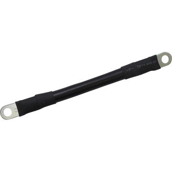 The Battery Cable 4 Black by Moose Offroad is a black 6 gauge stranded copper wire with metal ring terminals on both ends, ideal for battery or grounding connections in UTVs or for second battery installations.