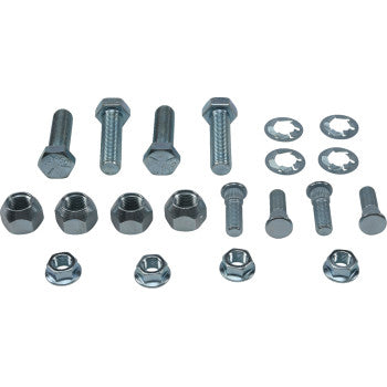 The Polaris Wheel Stud Nut Kit Rear Magnum by Moose Offroad features assorted metallic bolts, wheel nuts, and washers neatly arranged on a plain background.