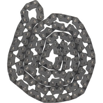 The Honda Cam Chain 92RH2015 by Prox, featuring 112 interconnected links, is coiled in a spiral on a plain white background.