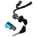Chrome ignition lock cylinder with black grip keys and black wiring harness for CFMOTO ATV.