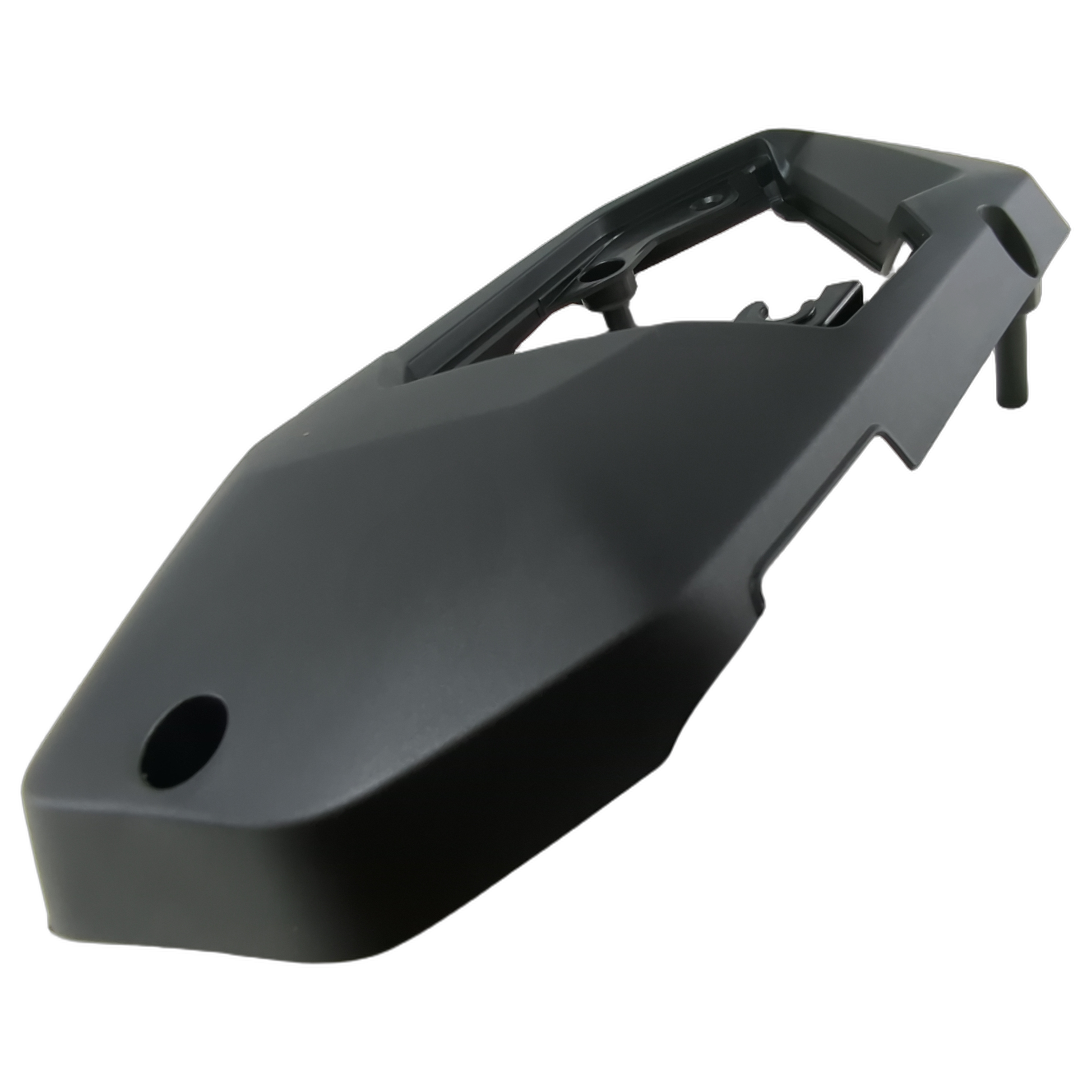 Matte black plastic CVT cover with angled design and a circular cutout on the left side.