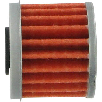 Honda Oil Filter by Vesrah: Cylindrical orange pleated filter paper with gray end caps, viewed from the side, efficiently traps small particles.