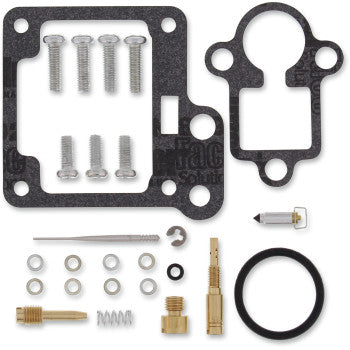 The Yamaha Carburetor Repair Kit by Moose Offroad includes gaskets, NBR O-rings, screws, a needle, springs, washers, clips, and brass fittings—all displayed neatly on a white background.