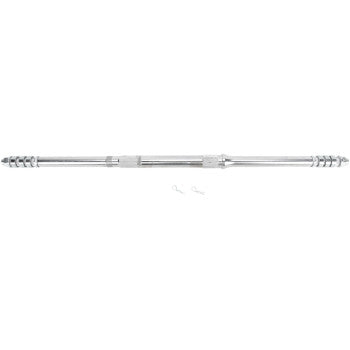 The Yamaha Raptor 250 Axle Axcalibar Pro Racing Adjustable by Lone Star Racing is shown horizontally on a white background, with two small metal components placed below the precision-machined axle.