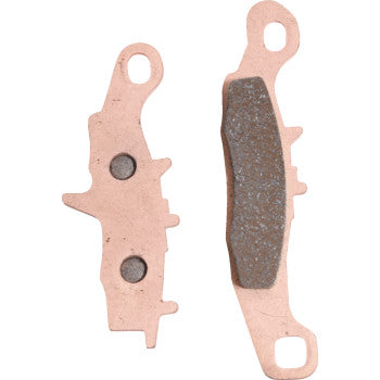 Sintered Brake Pads by All Balls for disc brake systems, shown from both back (backing plate) and front (friction material) views, deliver great stopping power and long life span.