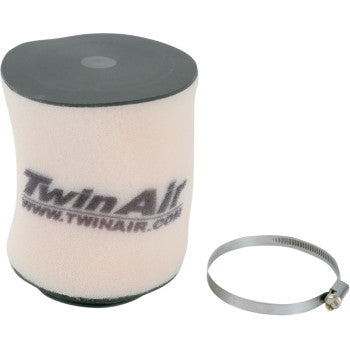 The Honda Standard Air Filter by Twin Air, featuring the Twin Air logo, is shown next to a metal hose clamp on a plain white background.