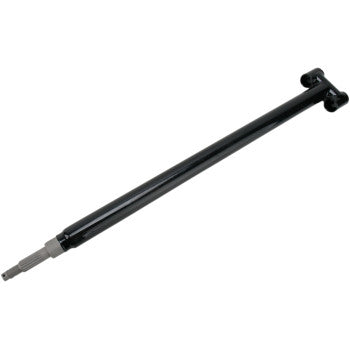 The LSR Handlebar C D YFMR Yamaha Raptor Steering Stem by Lone Star Racing is a black 4130 chromoly metal shaft with a splined end and yoke, designed for transmitting rotational power in automotive or machinery applications.