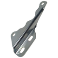 Silver metal front exhaust pipe support plate with multiple mounting holes and curved edges.