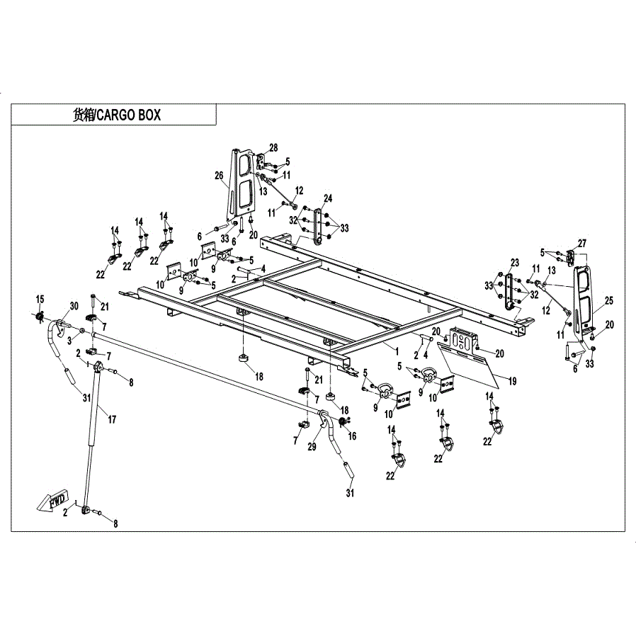 An Image of a Genuine CFMOTO Parts Schematic Diagram showing the schematic - CARGO BOX - 2019 CFMOTO UFORCE 1000