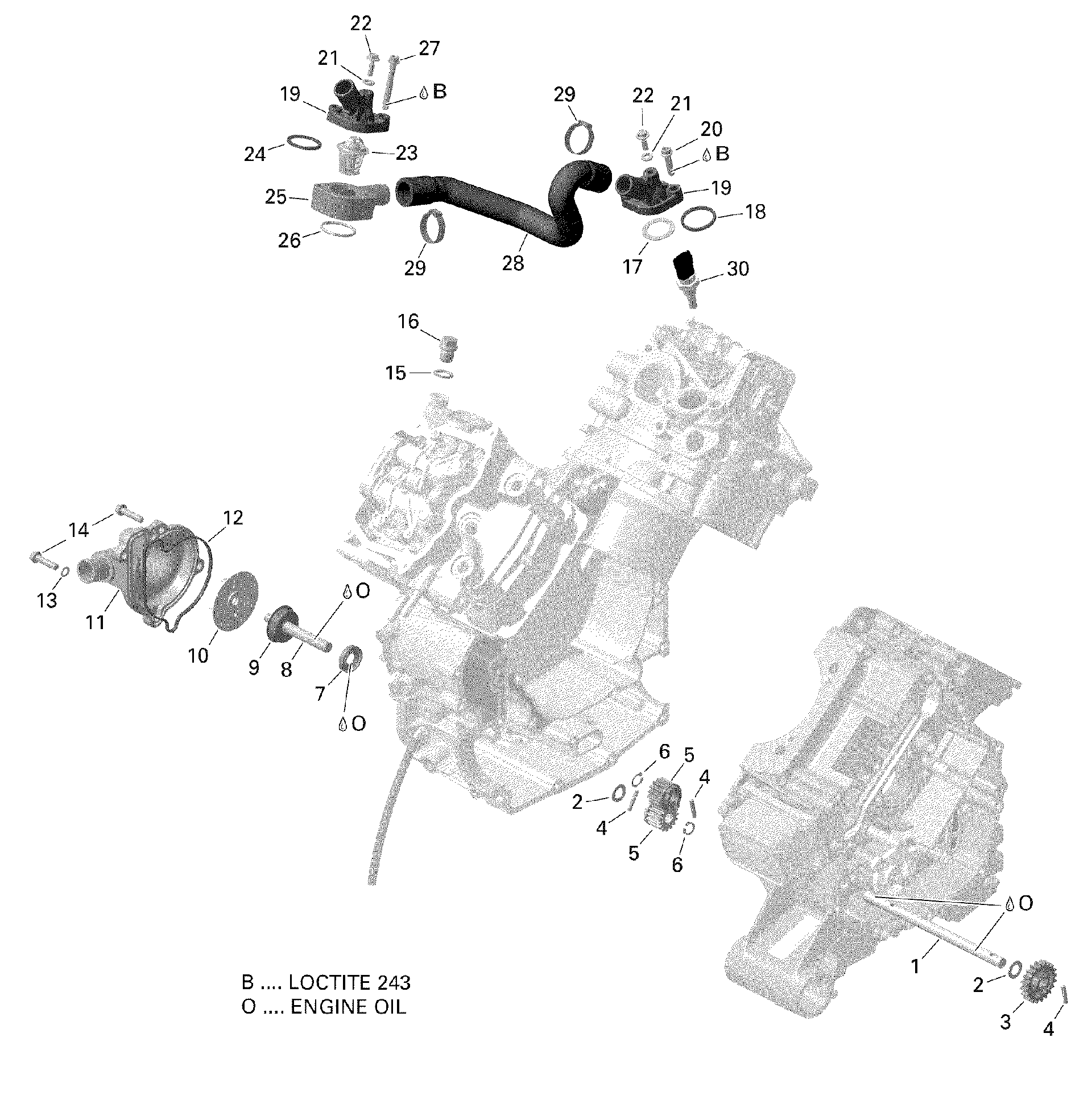 An Image of a Genuine Can-Am Parts Schematic Diagram showing the schematic - ROTAX - ENGINE COOLING