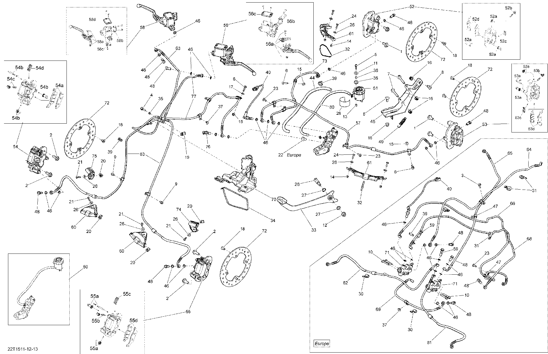 An Image of a Genuine Can-Am Parts Schematic Diagram showing the schematic - BRAKES _22T1511