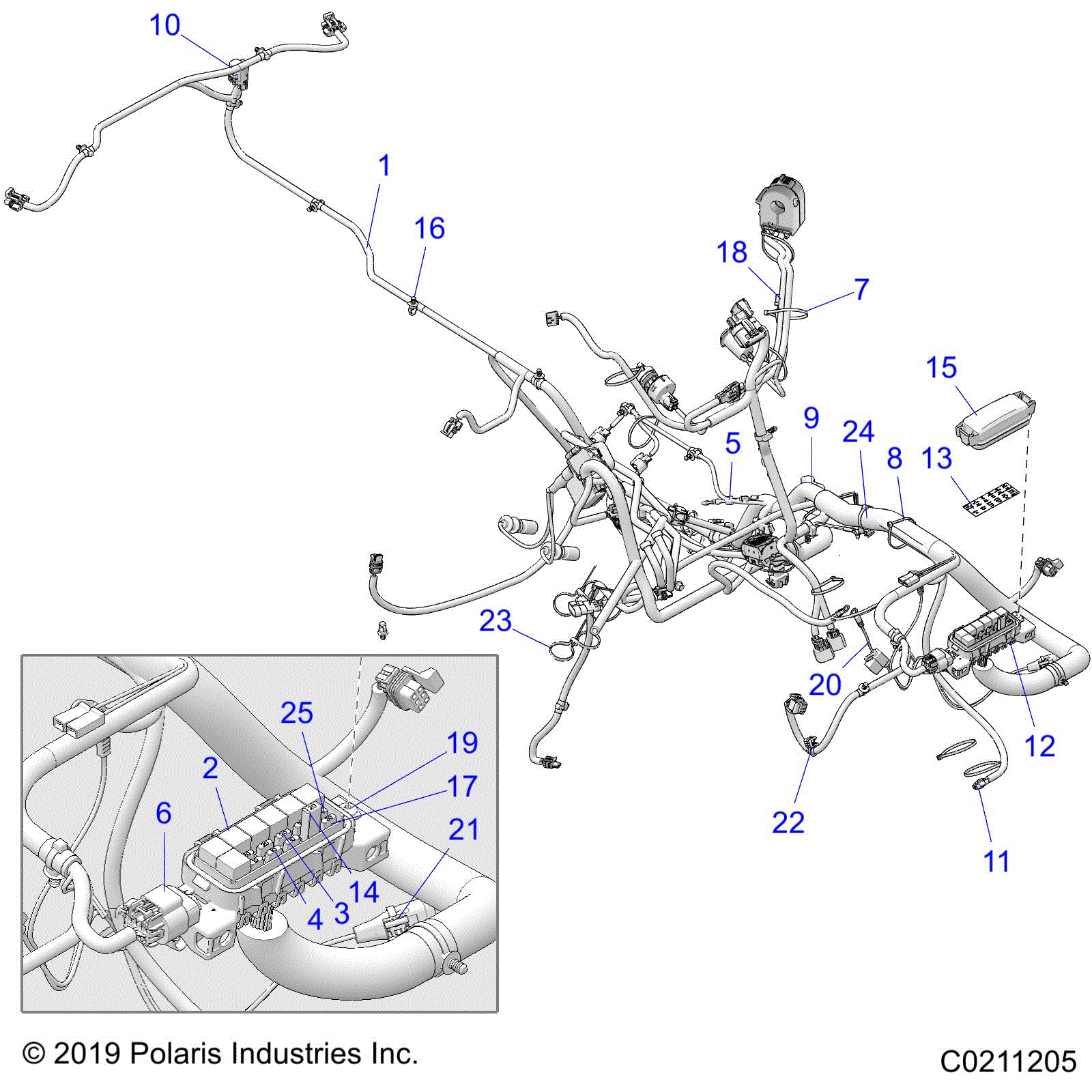 An Image of a Genuine Polaris Parts Schematic Diagram showing the schematic - ELECTRICAL: HARNESS - 2020 POLARIS SPORTSMAN 850 48" TRAIL