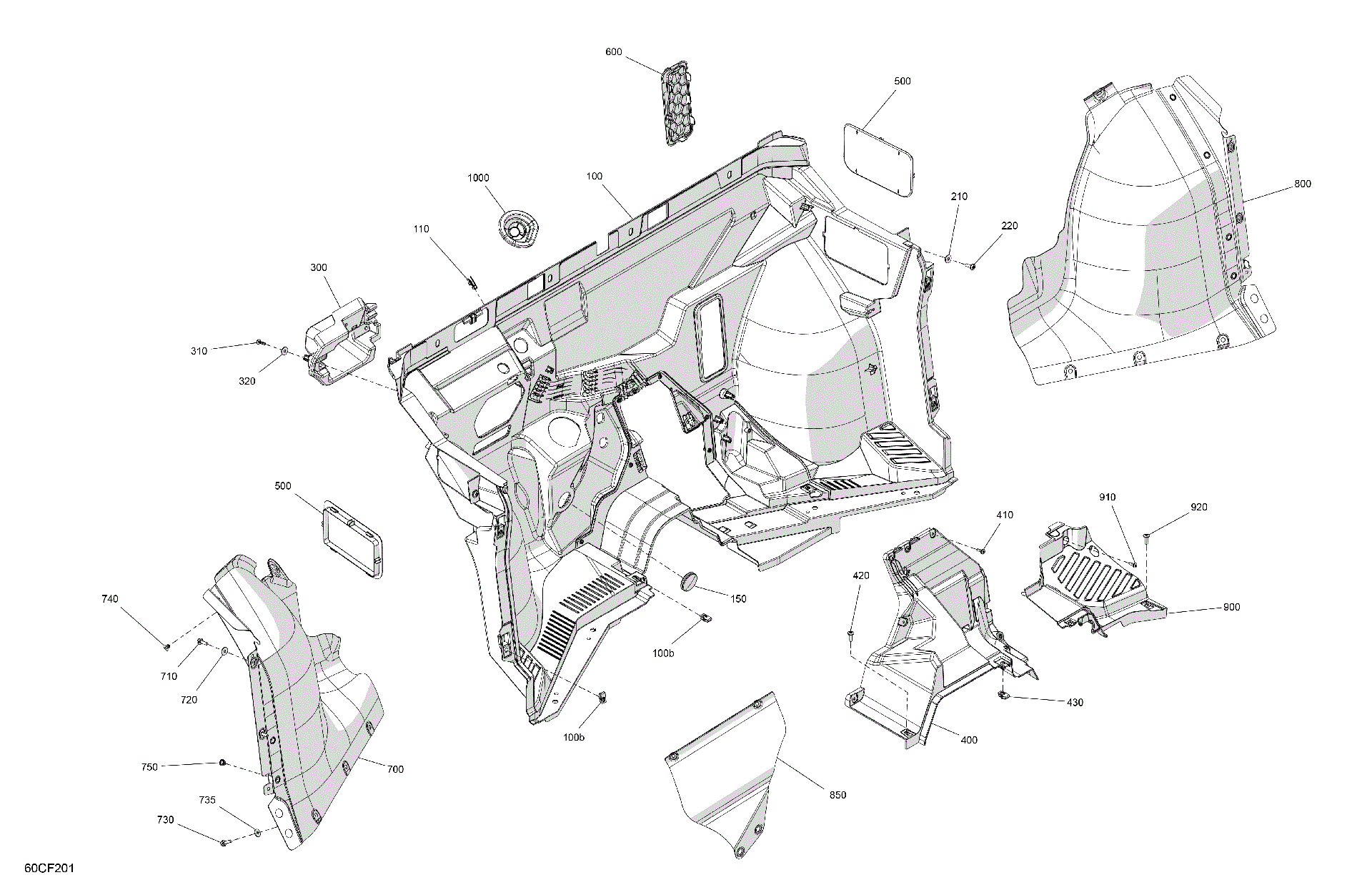 An Image of a Genuine Can-Am Parts Schematic Diagram showing the schematic - CAB INTERIOR - FIREWALL