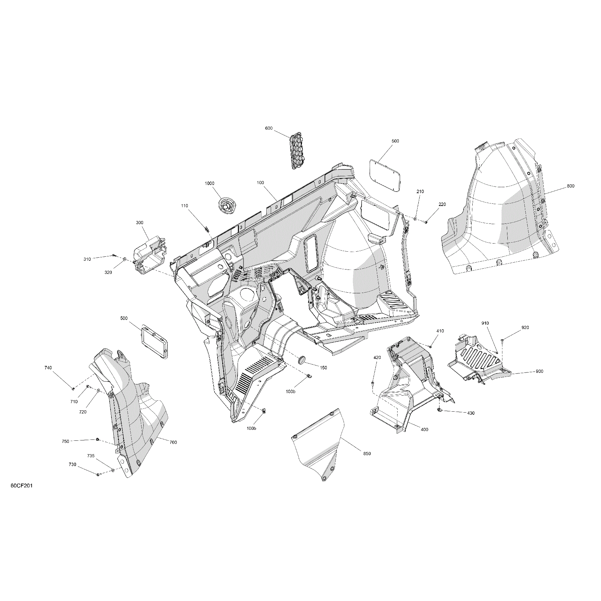 An Image of a Genuine Can-Am Parts Schematic Diagram showing the schematic - CAB INTERIOR - FIREWALL