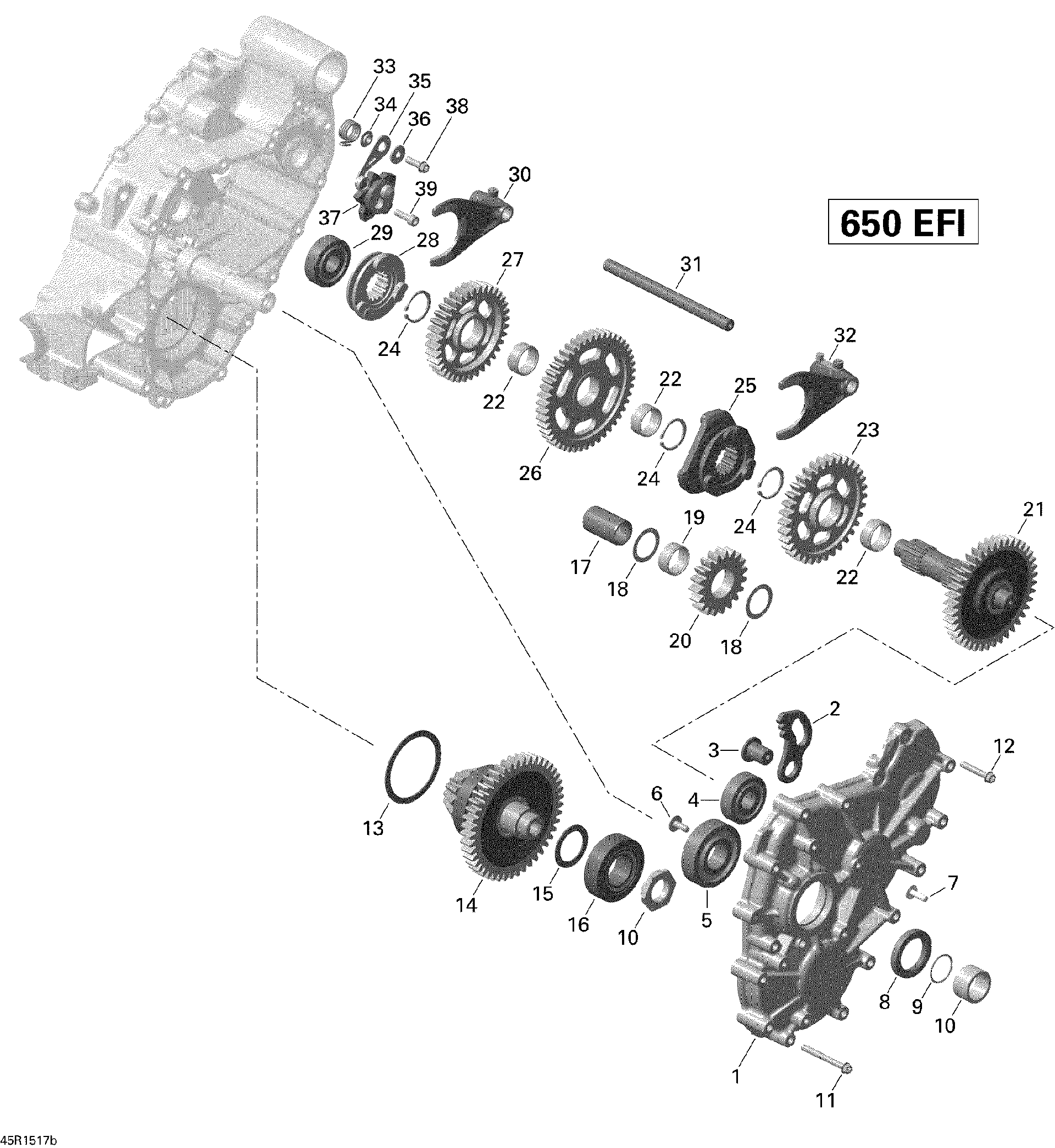 An Image of a Genuine Can-Am Parts Schematic Diagram showing the schematic - GEAR BOX 2_45R1517B