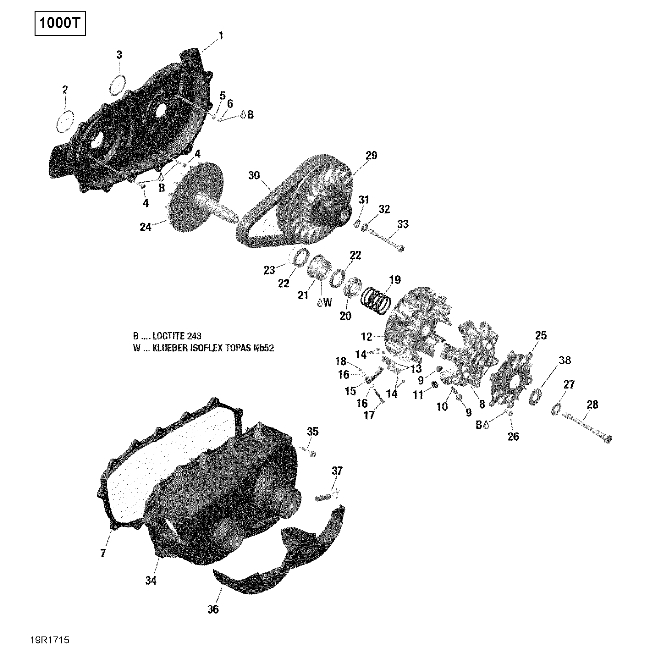 An Image of a Genuine Can-Am Parts Schematic Diagram showing the schematic - TRANSMISSION - TURBO